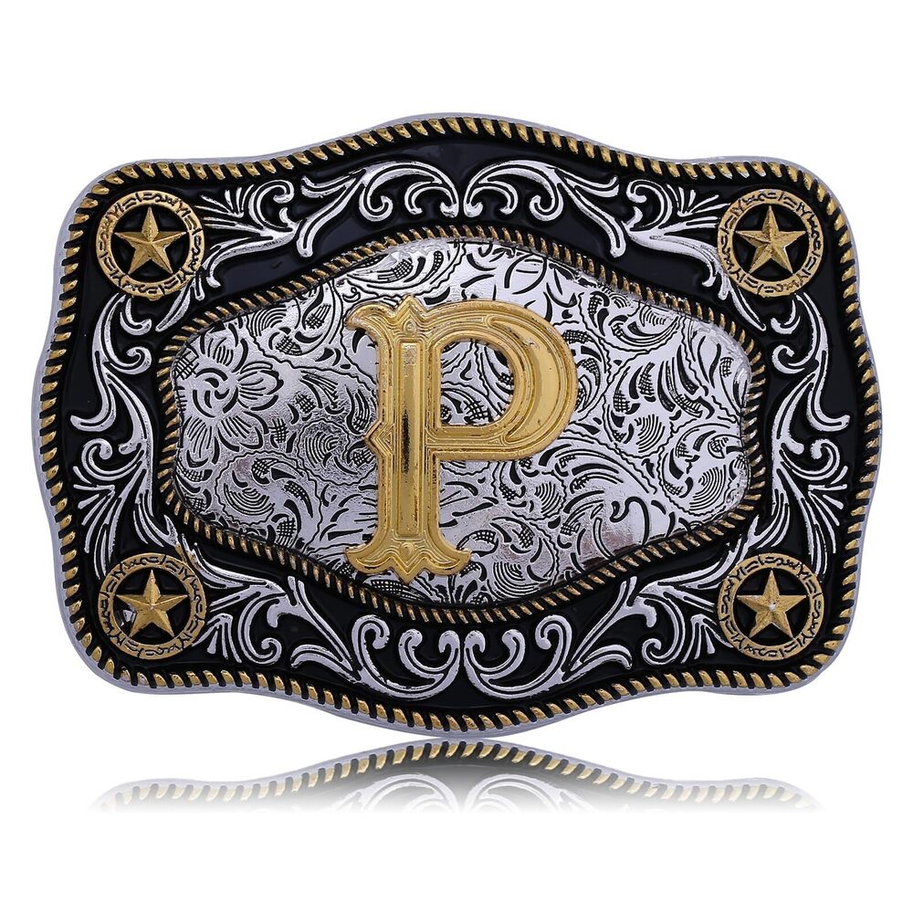 5506 Western Belt Buckle Initial Letters ABCDJMR to Z Large Gold Cowboy